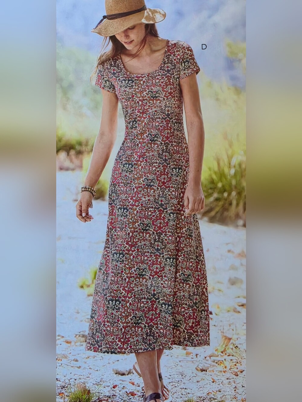 Peruvian Connection Spice Route Dress L XL cotton lycra jersey A-line scrolls